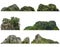 collection rock mountain hill with  green forest isolate on white background