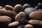 A collection of rocks and twigs are arranged on a black background. AI generation