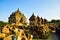 Collection of ruins of traditional old heritage stone medieval temple in East Asia in an archaeological complex