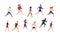 Collection of running people isolated on white background. Bundle of young and elderly men and women jogging. Set of