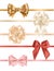 Collection of satin ribbons decorated with bows. Bundle of elegant decorative design elements. Set of festive gift