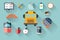 Collection of school items icons, flat design, long shadow