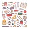 Collection of school stationery items hand drawn on white background. Set of drawings of education supplies. Bundle of
