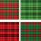 Collection set of 4 Christmas plaid tartan checkered seamless pattern with fabric texture