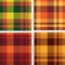 Collection set of 4 tartan plaid checkered seamless pattern in orange , green and brown