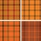 Collection set of 4 tartan plaid gingham seamless pattern with texture in orange and brown