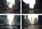 collection set of apocalypse city street. Urban street with tall buildings on both sides. transparent PNG file.