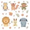 Collection set beautiful animals monkey owl rabbit lion elephant squirrel in flat color style