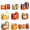 Collection set of canned vegetables in glass jars isolated on white background