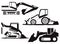 Collection Set Constructions excavator Vehicles flat isolated vector Silhouettes