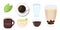 Collection set of drink object coffee cup water glass bubble tea