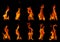 Collection set of fire and burning flame of candle light isolated on dark background for graphic design