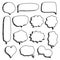 Collection set of hand drawn 3D blank speech bubble balloon, think, speak, talk, text box banner, black and white color