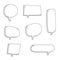 Collection set of hand drawn 3D blank speech bubble balloon, think, speak, talk, text box banner, black and white color