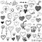 Collection set of hand drawn cute heart doodle Valentine`s