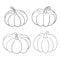 Collection set of hand drawn pumpkin sketch in simple black ink outline. Cute tradition squash autumn clip art. Vector