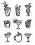 Collection set of icon hand-drawn doodle cartoon style vector illustration. Various alcohol cocktail glasses high ball