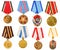 Collection Set Ð¡ollage Of Russian Soviet Medals For Participation In Second World War On White Isolated Background