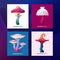 Collection Set of Postcards with Colorful Fantasy Magic Mushroom Vector Design. Lighting Fungus and Unrealistic Uneartly