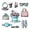 Collection set of sketchy fashion stylish elements accessories
