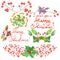 Collection (set) with watercolor floral Christmas elements of decoration