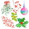 Collection (set) with watercolor floral Christmas elements of decoration