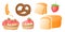 Collection set of wheat bread object toast strawberry cake pretzel
