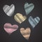 Collection of Shapes of heart imitating colorful chalk on black