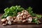 Collection of shiitake mushrooms, garlic cloves, and a variety of fresh herbs, symbolizing the essential ingredients for creating