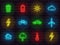 Collection of shiny neon colorful icons signs symbols ecology theme part 2