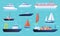 Collection of ships and sailboats on the ocean