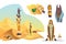 Collection of signs Egyptian archaeology. Various cultural symbols of Egyptian architecture and culture symbols on white