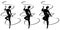 Collection. Silhouette of a cute lady, she is engaged in rhythmic gymnastics with a ribbon. The woman is overweight and slender