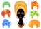Collection. Silhouette of a head of a sweet lady. A bright shawl, a turban is tied on the head of an African-American girl. The