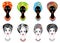 Collection. Silhouette of a head of a sweet lady. A bright shawl, a turban is tied on the head of an African-American girl. The