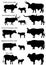 Collection of silhouettes of different species of cattle