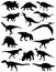 Collection of silhouettes of dinosaurs. Vector collection of dinosaurs silhouettes. Dinosaurs silhouette set.