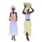 Collection. Silhouettes of a girl in a headscarf. The lady is holding a basket of grapes and apples in her hands. Woman
