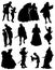 Collection of silhouettes of people of a medieval era