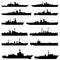 Collection silhouettes of ships. Ships silhouettes. Set of ships. Bundle ships.