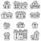 A collection of simple and cute linear houses. Doodle art illustration. Set of flat elements for the design of