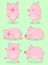 Collection of six funny pigs on a green background. Vector illustration for New Year, Christmas, prints, invitation, flyers, cards