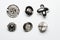 Collection of six metallic buttons