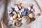 Collection of small rocks and shells in different colours and shapes