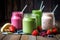 collection of smoothie and shake recipes, featuring fruit, veggies, protein powder and other ingredients