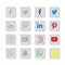 Collection of Social Media Buttons Designed in Neumorphic Style Flat Vector