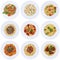 Collection of spaghetti, Ravioli noodles pasta meal isolated