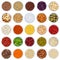 Collection of spices and herbs vegetables nuts square from above