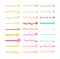 Collection of strikethrough multi colored underlines. different doodle colorful dotted and wavy lines. Horizontal hand