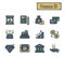 A collection of stylish modern flat icons with thick dark outlines for finance, banking and accounting. For web